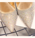 Sparkly silver golden high heels crystal shoes