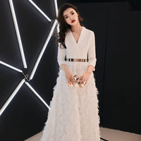 Middle sleeve feather tassels prom dress white Black burgundy red