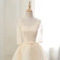 Middle sleeve champagne wedding dress pink prom dress short