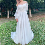 Long sleeve lace chiffon wedding dress