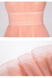 Orange pink evening gown short spaghetti straps