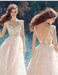 Backless embroidered champagne wedding dress
