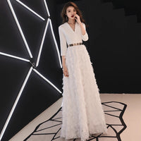 Middle sleeve feather tassels prom dress white Black burgundy red