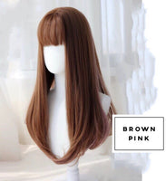 Long curly full piece wig with bangs