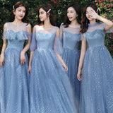 Floor length long sky blue bridesmaid dresses