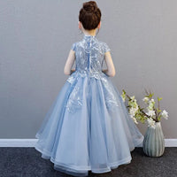 Embroidered flower girl blue dress