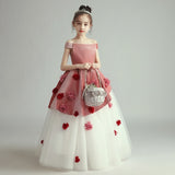 Pink white applique ball gown for little girl