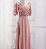 Floor length long pink chiffon bridesmaid dresses