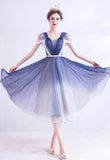 Short blue white gradient prom dress