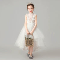 High neckline sleeveless little girl's white tulle dress