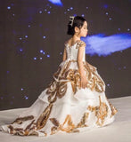 Sparkly sequin golden tailed kid's runway dress