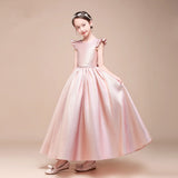 Little girl’s satin ball gown long flower girl dress