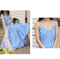 Blue striped dress spaghetti straps summer dress