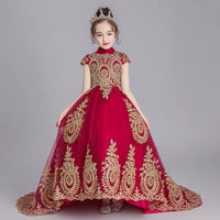 Sleeveless high neckline dark red little girl’s prom dresses