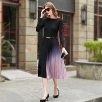 Long sleeve black purple knitted dress