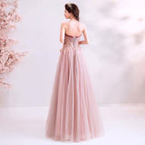 Off the shoulder pink long prom dress