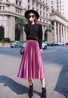 Calf length long velvet pleated skirt