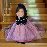 Little girl's long sleeve dots tulle dress