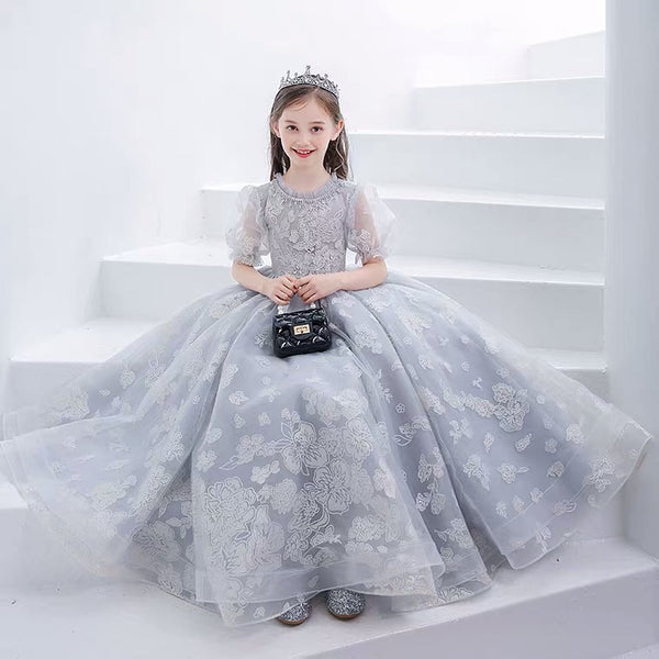 Little girl’s gray prom dress