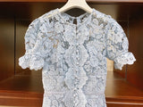 Short sleeve light blue lace dress
