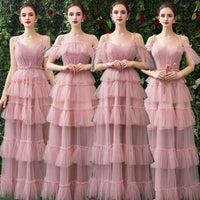 Floor length long Pink tulle bridesmaid dress