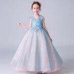 Floor length long kid's gown blue flower girl dress Vestido de niña de las flores цветочница платье