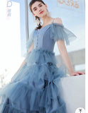 Peacock blue dusty blue tulle bridesmaid dresses