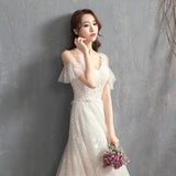 Champagne simple wedding dress embroidered