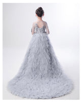 Grey tailed ball gown for little girl high low prom dress