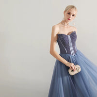 Off the shoulder sequin blue tulle evening dress sparkly yellow prom dress