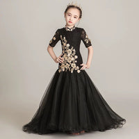 Half sleeve little girl's black mermaid dress