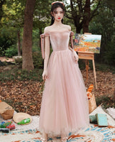 Light pink velvet tulle bridesmaid dresses short sleeve