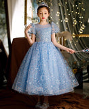 Blue sequin prom dress for baby girl