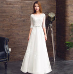 Middle sleeve embroidered wedding dress white champagne