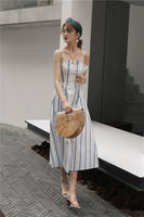 Blue white striped dress spaghetti straps summer dress