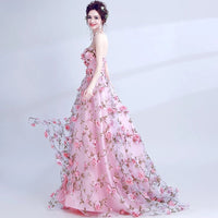 Pink floral bridal dress off the shoulder pink floral party dress prom dress evening formal dress