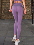 Women’s blue sportswear purple running legging with pocket for cellphone