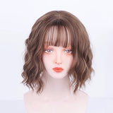 Short curly cold brown synthetic wig
