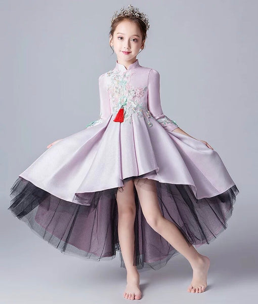 Little girl's lavender pink satin ball gown quinceanera dress fiesta de quince