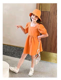 Little girl’s short sleeve blue orange lavender dress