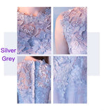 Sleeveless white grey champagne lace prom dress short