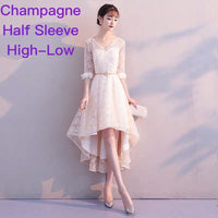 Embroidered short champagne bridesmaid dresses