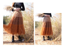 Long tulle skirt gradient brown yellow tutu skirt
