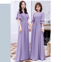 Floor length long purple bridesmaid dresses