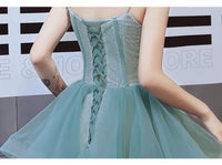Spaghetti straps prom dress green ball gown long
