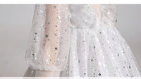 Half sleeve sparkly starry light grey ball gown quinceanera dress