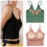Midriff-baring spaghetti straps top for woman with bra