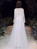 Long sleeve White pearl wedding dress