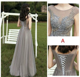 Floor length long grey tulle bridesmaid dresses