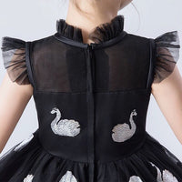 Girl's black swan ball gown kid's tailed black pageant dress